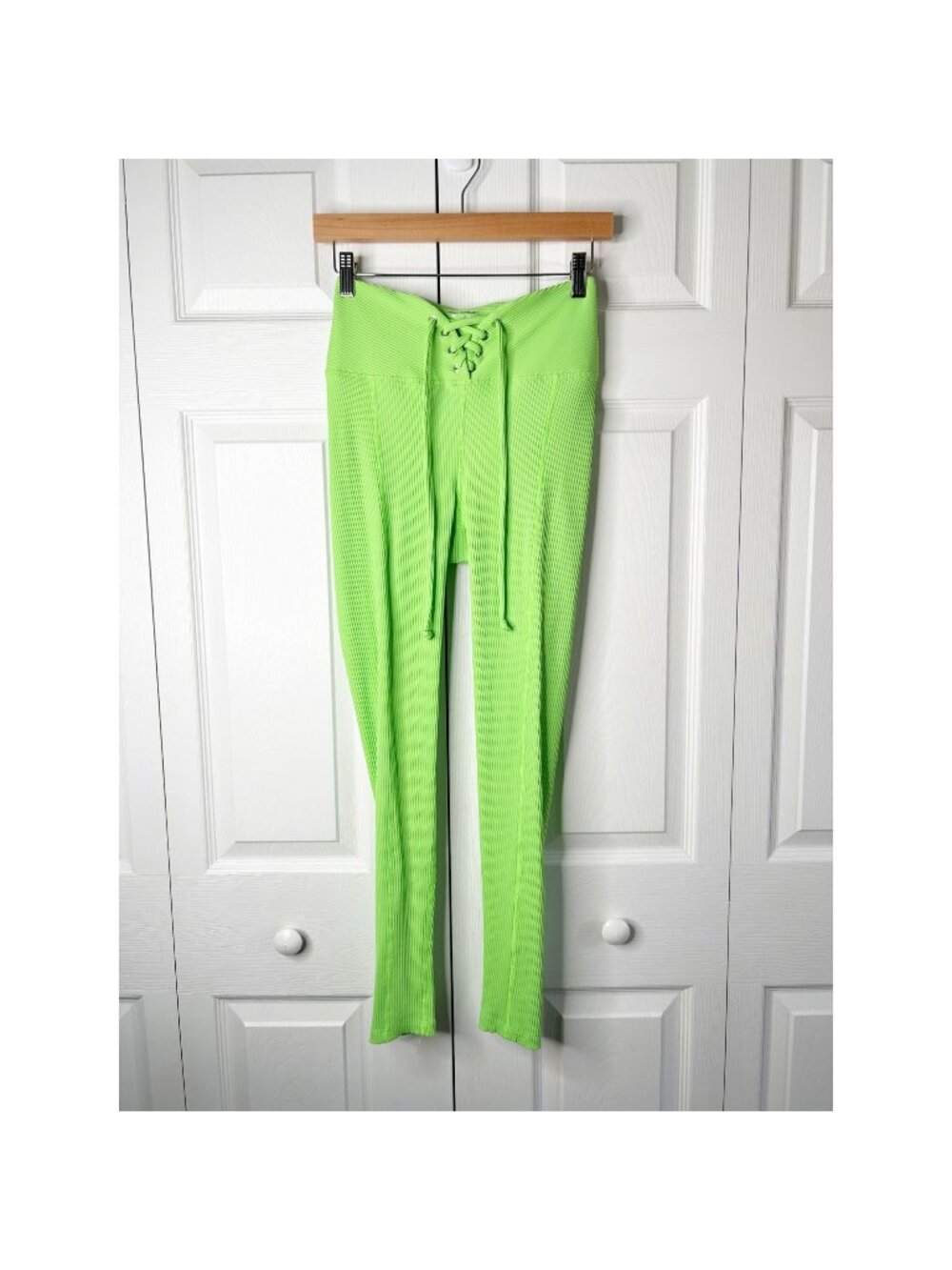 Year Of Ours Neon Green Ribbed Football Leggings Women's Size Medium M